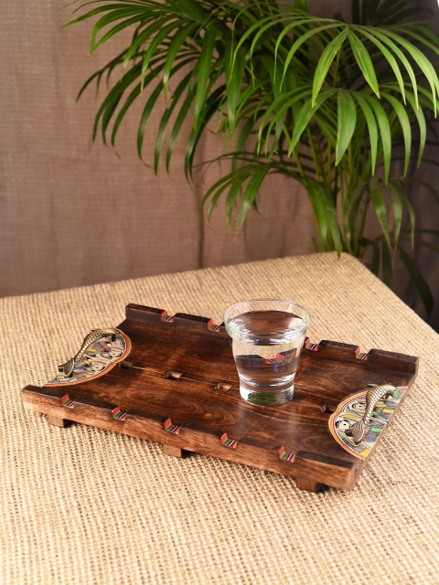 

Unravel India Brown Madhubani Handpainted Medium Wooden Tray