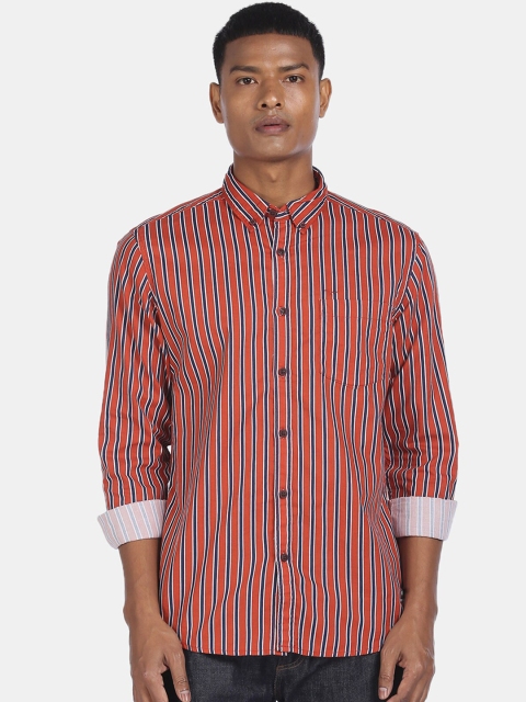 

Flying Machine Men Red & Navy Blue Opaque Striped Pure Cotton Casual Shirt