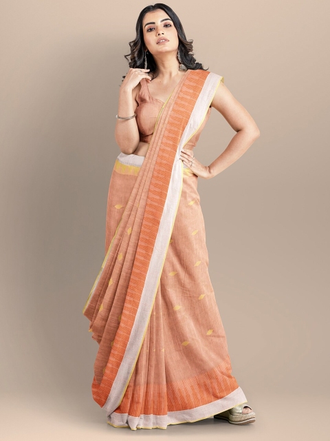 

BharatSthali Orange Pure Cotton Woven Designed Mangalagiri Handloom Saree