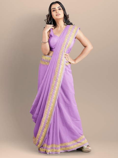 

BharatSthali Pink Pure Cotton Solid Maheshwari Handloom Saree