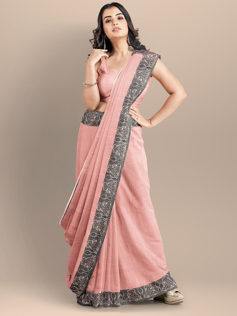 

BharatSthali Peach-Coloured & Black Pure Cotton Mangalagiri Saree