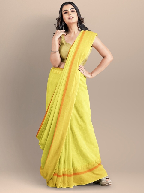 

BharatSthali Yellow & Orange Woven Design Pure Cotton Maheshwari Saree