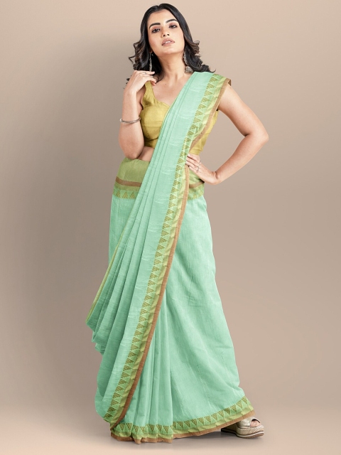 

BharatSthali Sea Green & Brown Pure Cotton Maheshwari Saree