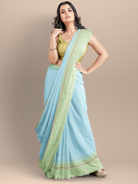 

BharatSthali Blue & Green Pure Cotton Maheshwari Saree