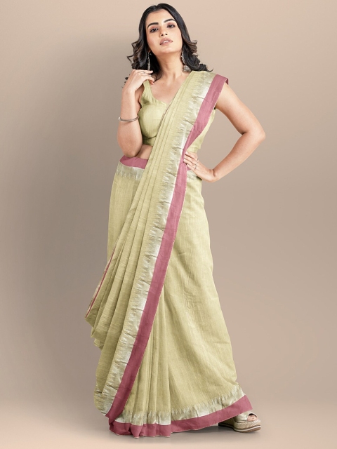

BharatSthali Cream-Coloured & Mauve Woven Design Silk Cotton Maheshwari Saree