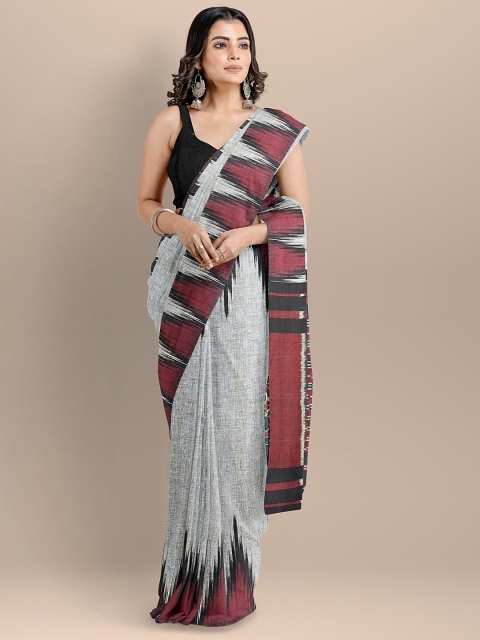 

BharatSthali Grey & Maroon Pure Cotton Sambalpuri Saree