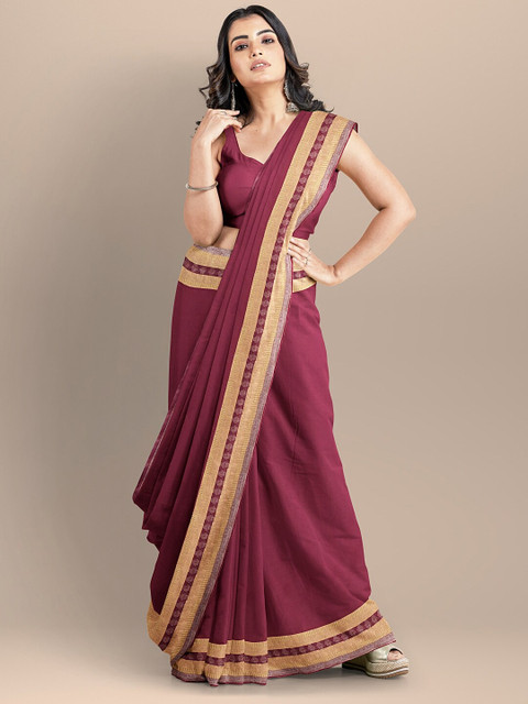 

BharatSthali Maroon & Beige Pure Cotton Maheshwari Saree