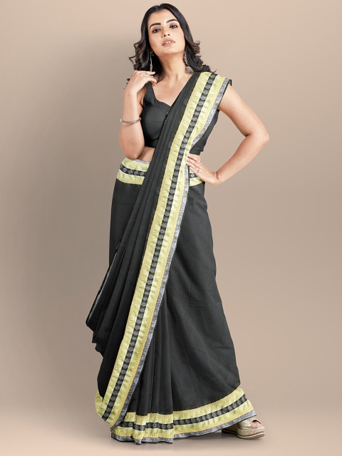 

BharatSthali Black & Yellow Pure Cotton Maheshwari Saree