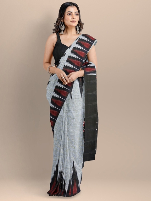

BharatSthali Grey & Black Woven Design Pure Cotton Sambalpuri Saree