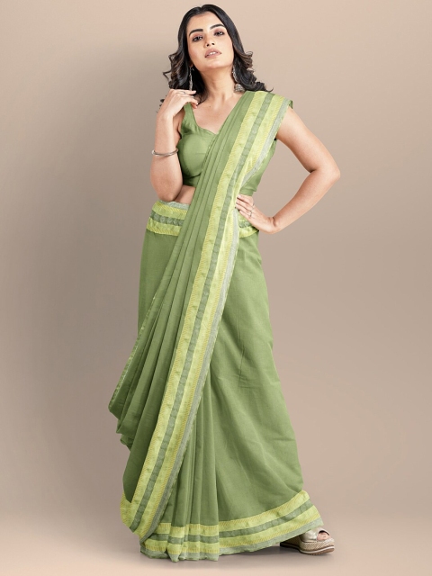 

BharatSthali Olive Green & Grey Pure Cotton Maheshwari Saree