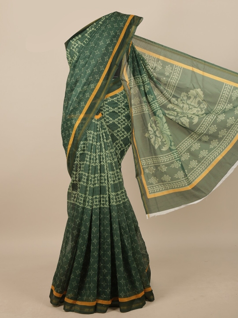 

Pothys Green & Yellow Floral Linen Blend Saree
