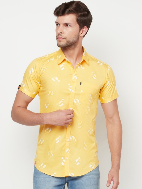 

Purple State Men Yellow Slim Fit Opaque Printed Casual Shirt