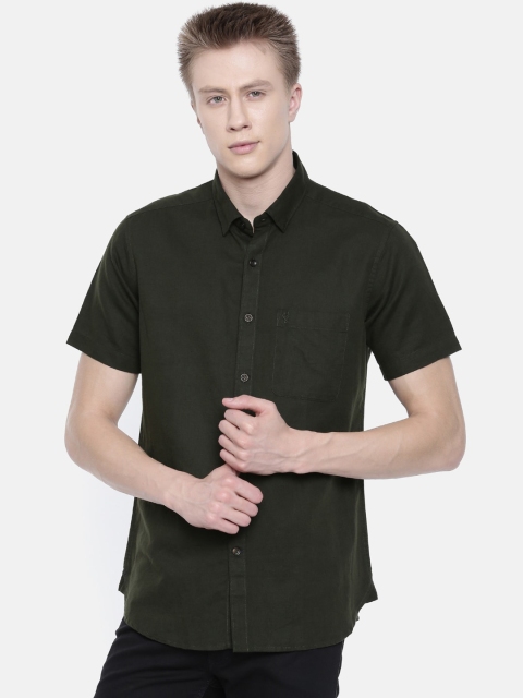 

Classic Polo Men Olive Green Slim Fit Opaque Cotton Casual Shirt