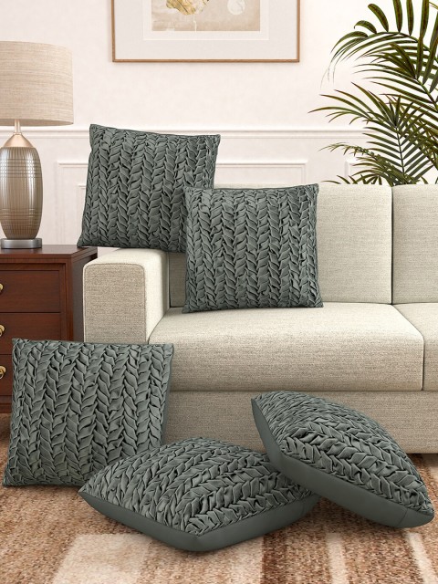 

Story@home Grey Set of 5 Quirky Velvet Square Cushion Covers