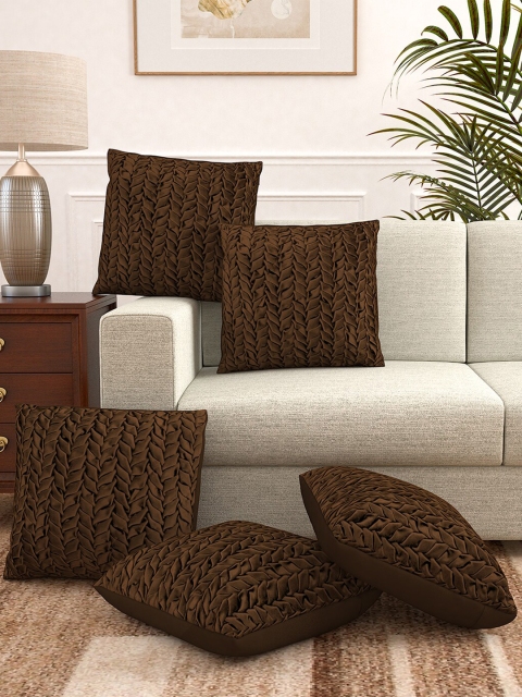 

Story@home Brown Set of 5 Quirky Velvet Square Cushion Covers