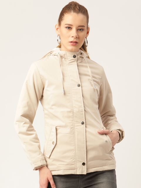 

Okane Women Cream-Coloured Solid Hooded Padded Jacket