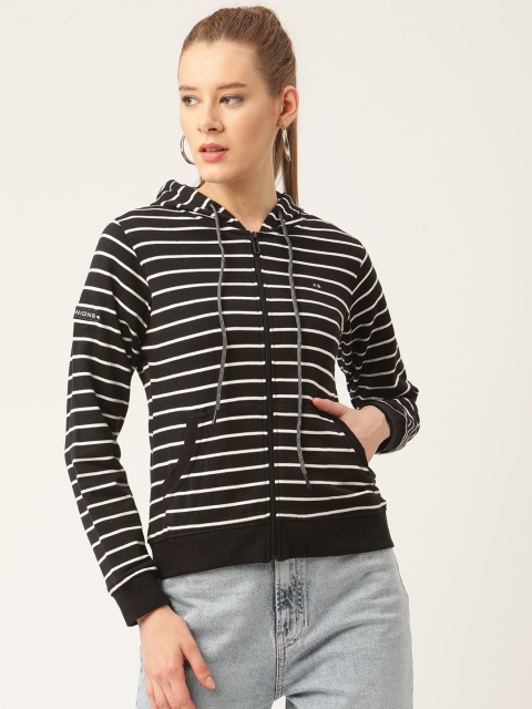 

Okane Women Black & White Striped Hooded Sweatshirt