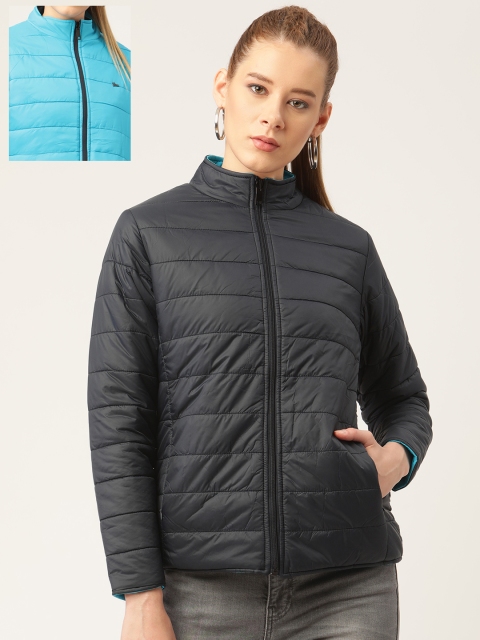 

Okane Women Navy Blue Solid Reversible Padded Jacket