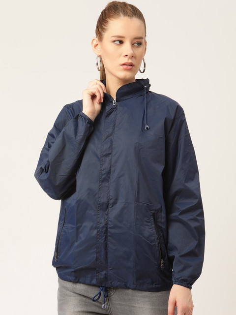 

Okane Women Navy Blue Solid Wind Cheater Jacket