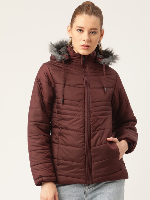 

Okane Women Maroon Solid Parka Jacket with Detachable Hood