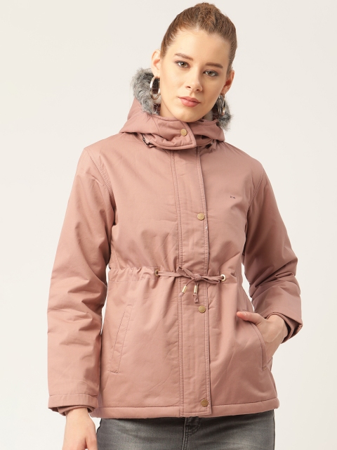 

Okane Women Dusty Pink Solid Detachable Hood Parka Jacket