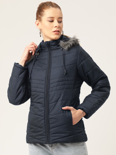 

Okane Women Navy Blue Solid Hooded Parka Jacket