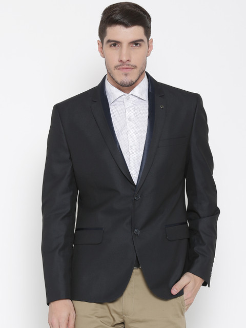 

V Dot by Van Heusen Black Patterned Single-Breasted Super Slim Fit Formal Blazer