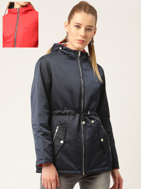 

Okane Women Navy Blue Solid Reversible Padded Jacket