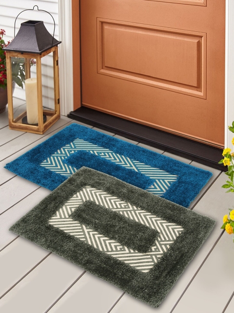 

Story@home Blue & Grey Set of 2 Printed Anti-Skid Doormats