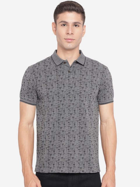 

Greenfibre Men Grey Printed Polo Collar Slim Fit T-shirt