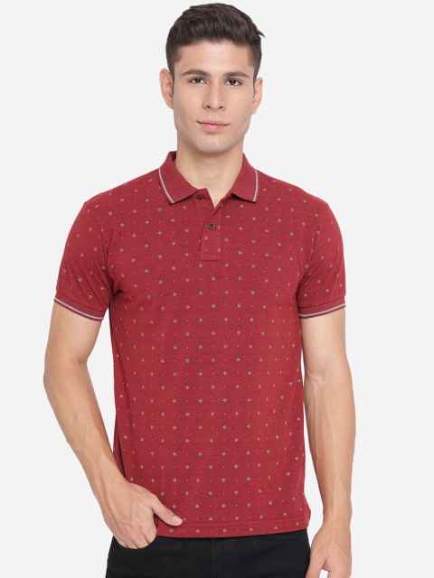 

Greenfibre Men Red & Grey Printed Polo Collar Slim Fit T-shirt