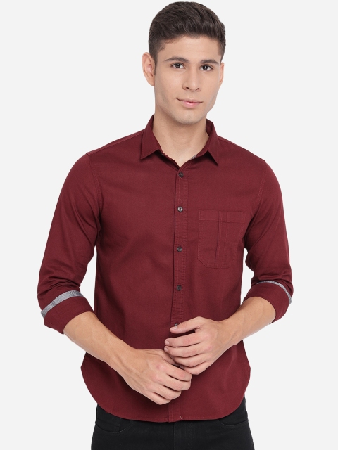 

Greenfibre Men Maroon Solid Slim Fit Pure Cotton Opaque Casual Shirt