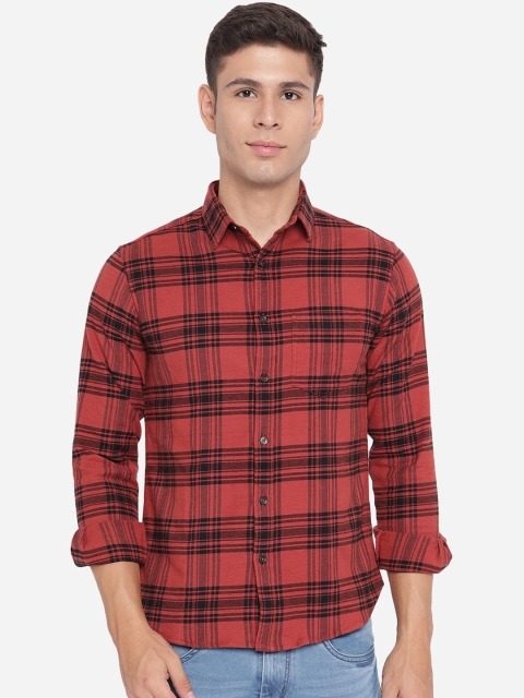 

Greenfibre Men Red Slim Fit Tartan Checks Pure Cotton Opaque Checked Casual Shirt