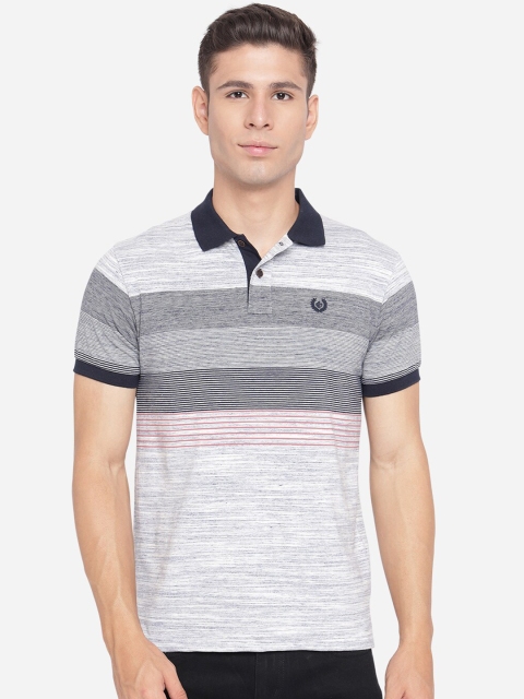 

Greenfibre Men Grey & Navy Blue Striped Polo Collar Slim Fit T-shirt