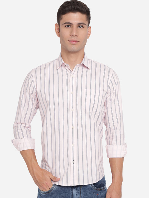 

Greenfibre Men Pink Slim Fit Opaque Striped Pure Cotton Casual Shirt