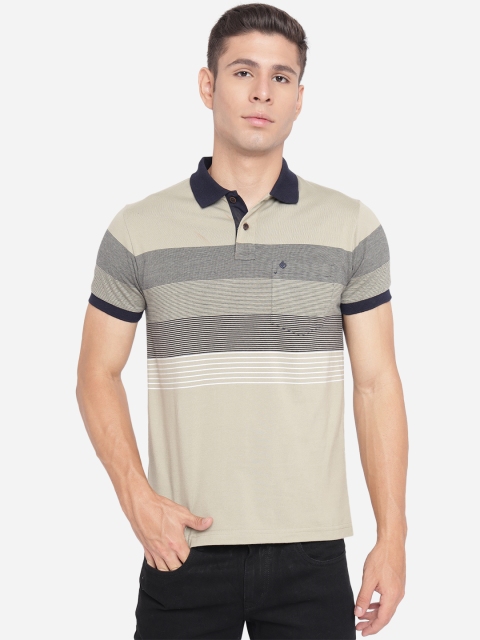 

Greenfibre Men Grey & Beige Striped Polo Collar Slim Fit T-shirt