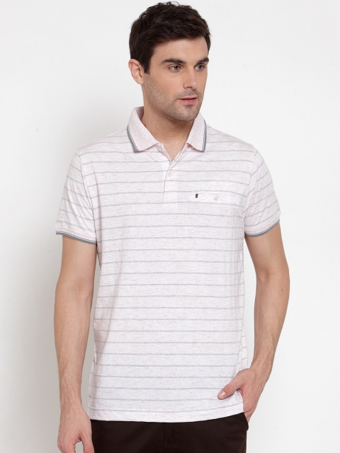 

CONFIDENCE Men Pink Cotton Striped Polo Collar Pockets T-shirt