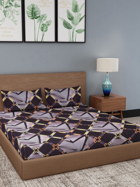 

NEUDIS Pack Of 2 Purple & Pink Floral 180 TC 2 Queen Bedsheet with 4 Pillow Covers
