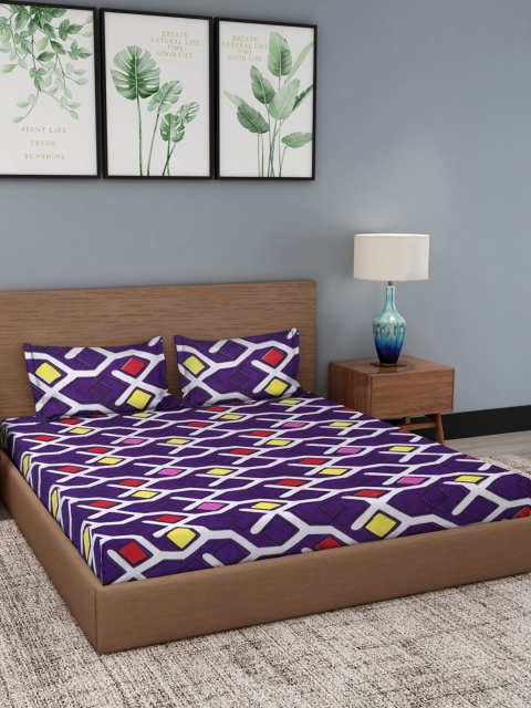 

NEUDIS Pack Of 2 Violet & Grey Floral 180 TC 2 Queen Bedsheet with 4 Pillow Covers