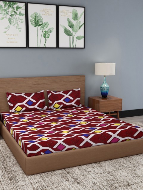 

NEUDIS Pack Of 2 Grey & Maroon Floral 180 TC 2 Queen Bedsheet with 4 Pillow Covers
