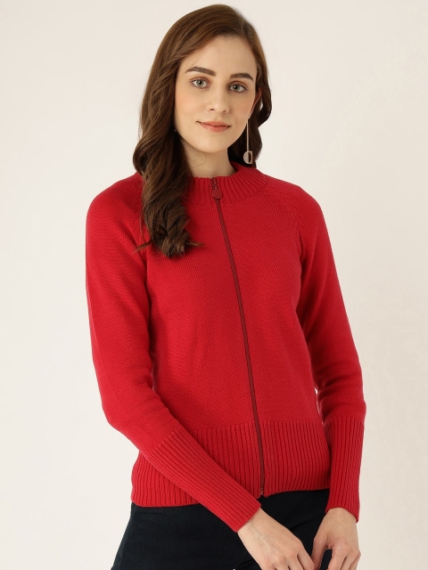 

Madame Women Red Solid Cardigan