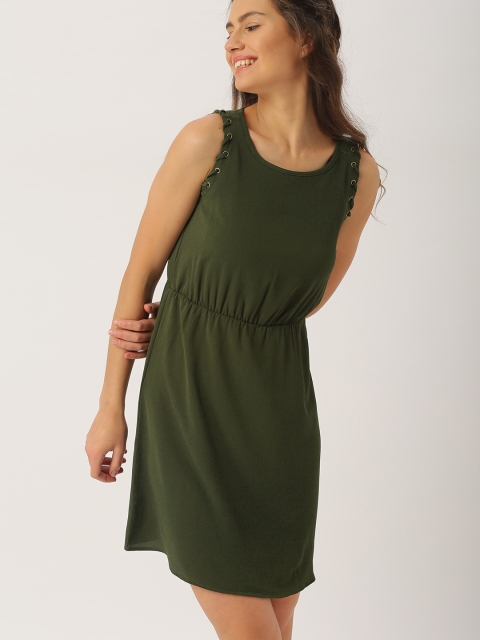 

DressBerry Women Olive Green Solid A-Line Dress