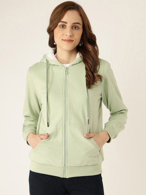 

Madame Women Green Solid Hooded Sweatshirt