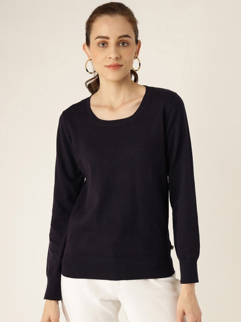 

Madame Women Navy Blue Solid Pullover