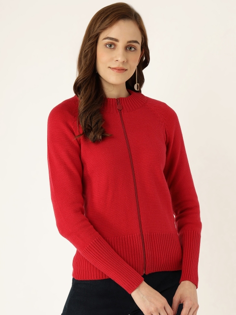 

Madame Women Red Solid Cardigan