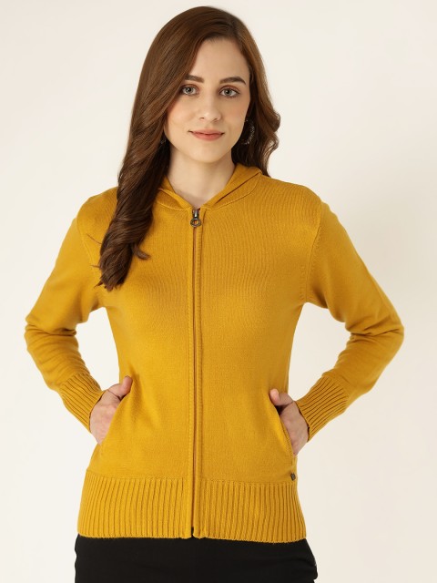 

Madame Women Mustard Yellow Hooded Cardigan
