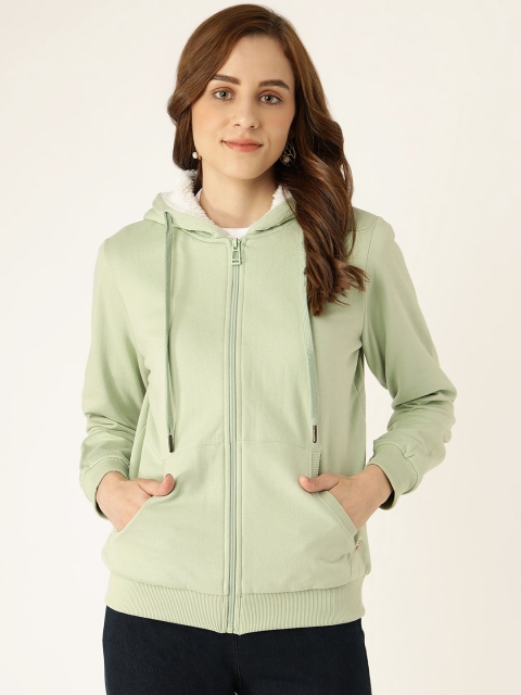 

Madame Women Green Solid Hooded Sweatshirt