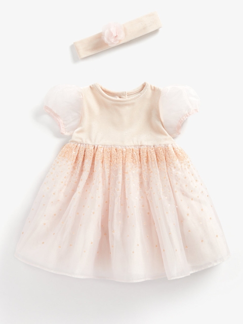 

mothercare Girls Pink Sequinned Fit & Flare Dress With Headband
