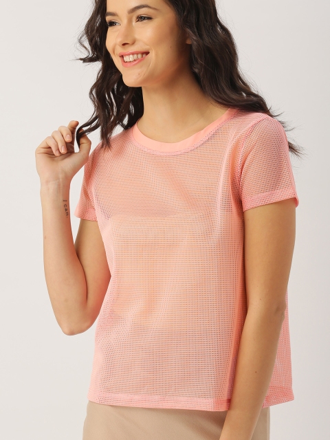 

DressBerry Women Peach-Coloured Sheer Top