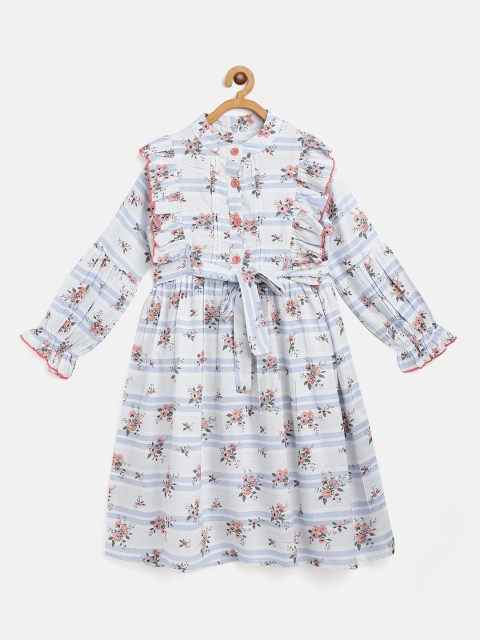 

Bella Moda Blue & White Floral Dress with Ruffle Details